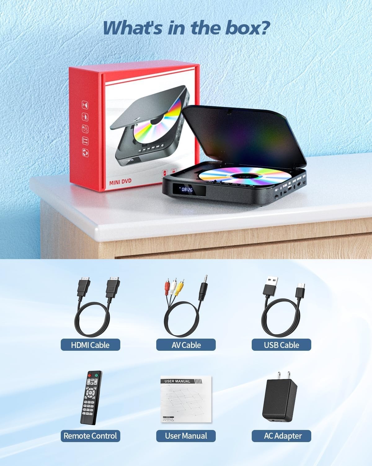 Mini DVD Player HDMI, DESOBRY 1080P HD Small Compact DVD Player for Smart TV