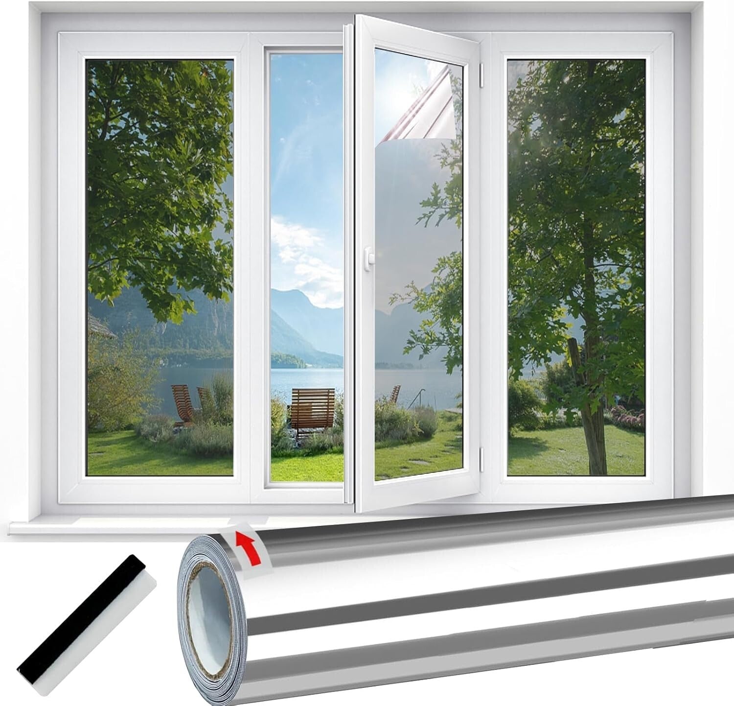 Privacy Window Film  23.6"x78.7" One Way Reflective Window Tint, UV Blackout NEW