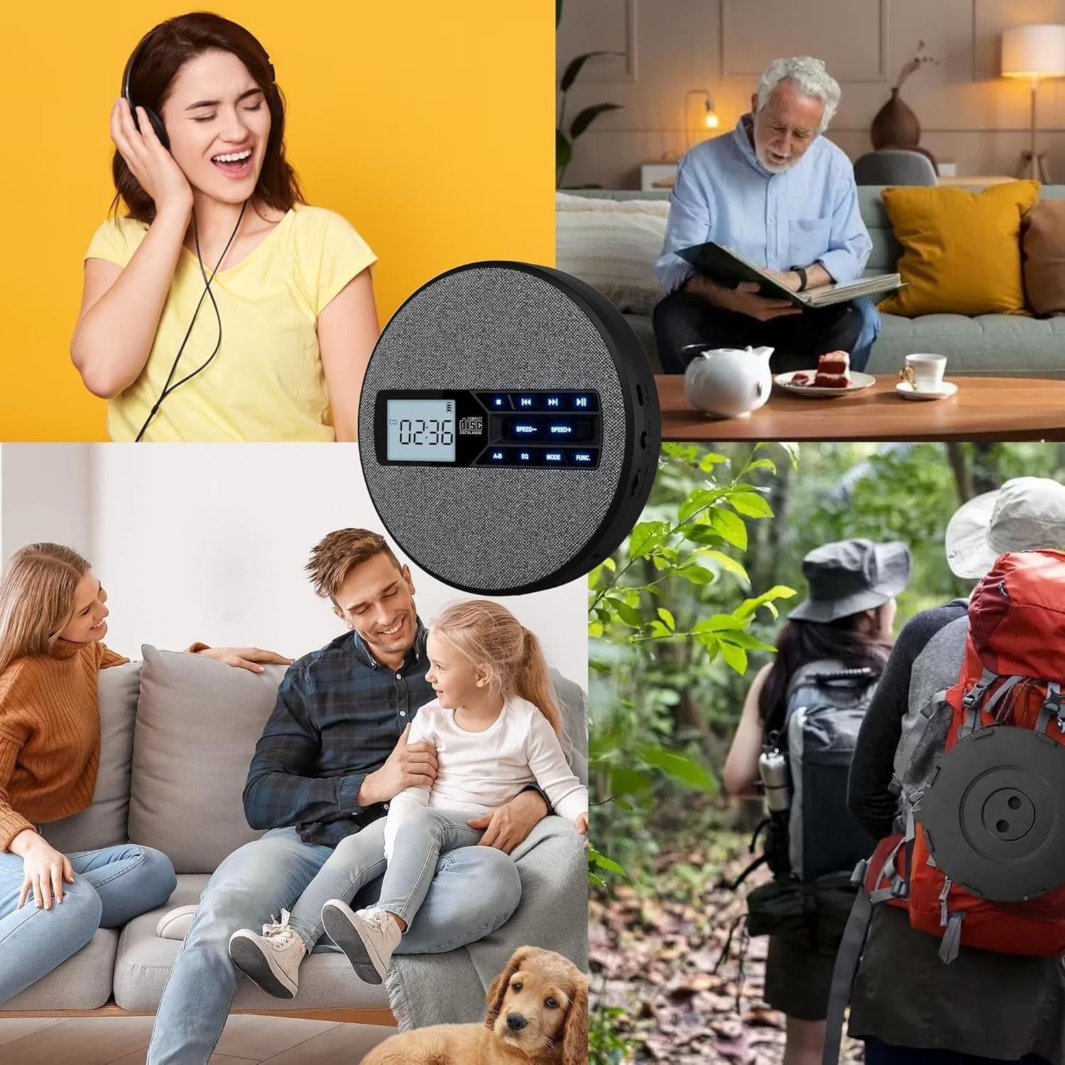 M-Amazup Portable CD Player Rechargeable Dual Speakers Anti-Skip LCD Black