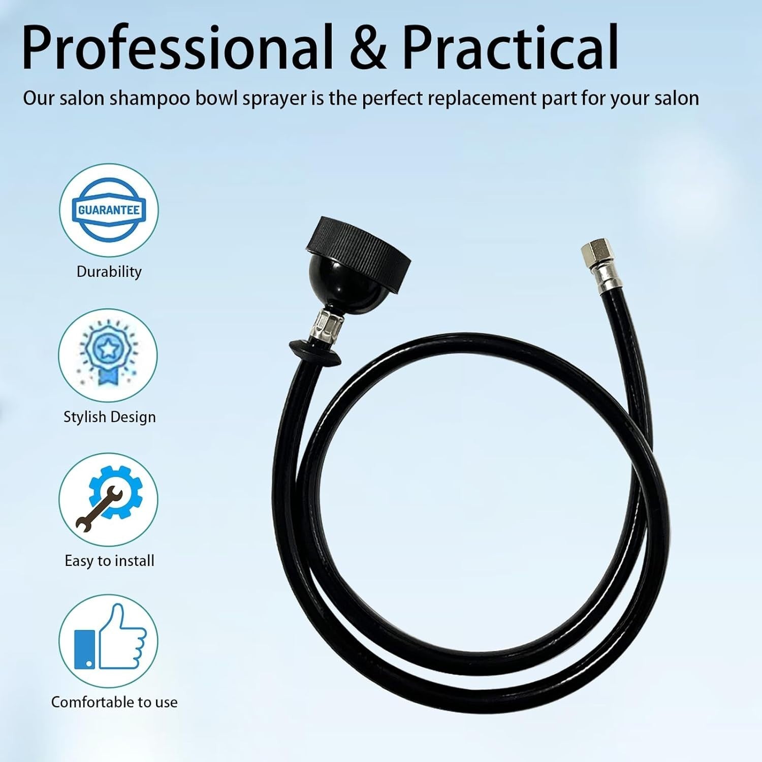 2 Pack Salon Shampoo Bowl Faucet Sprayer Head Rubber 47” Hose Connector 1/4”