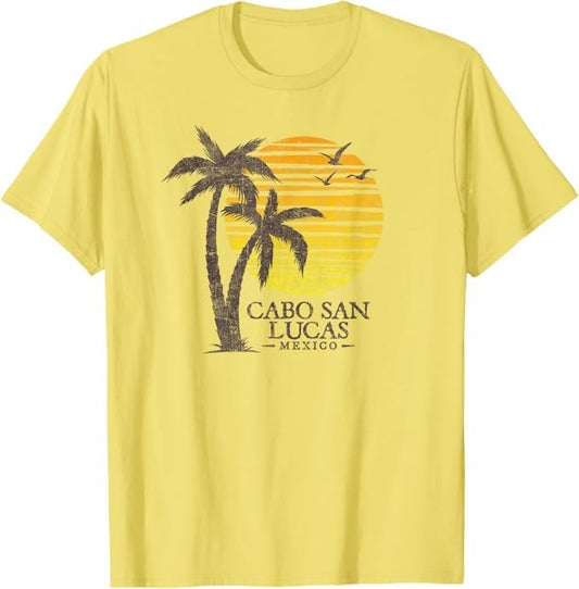 Cabo San Lucas Mexico Colorful Sunset Mens Souvenir T-Shirt Yellow Small
