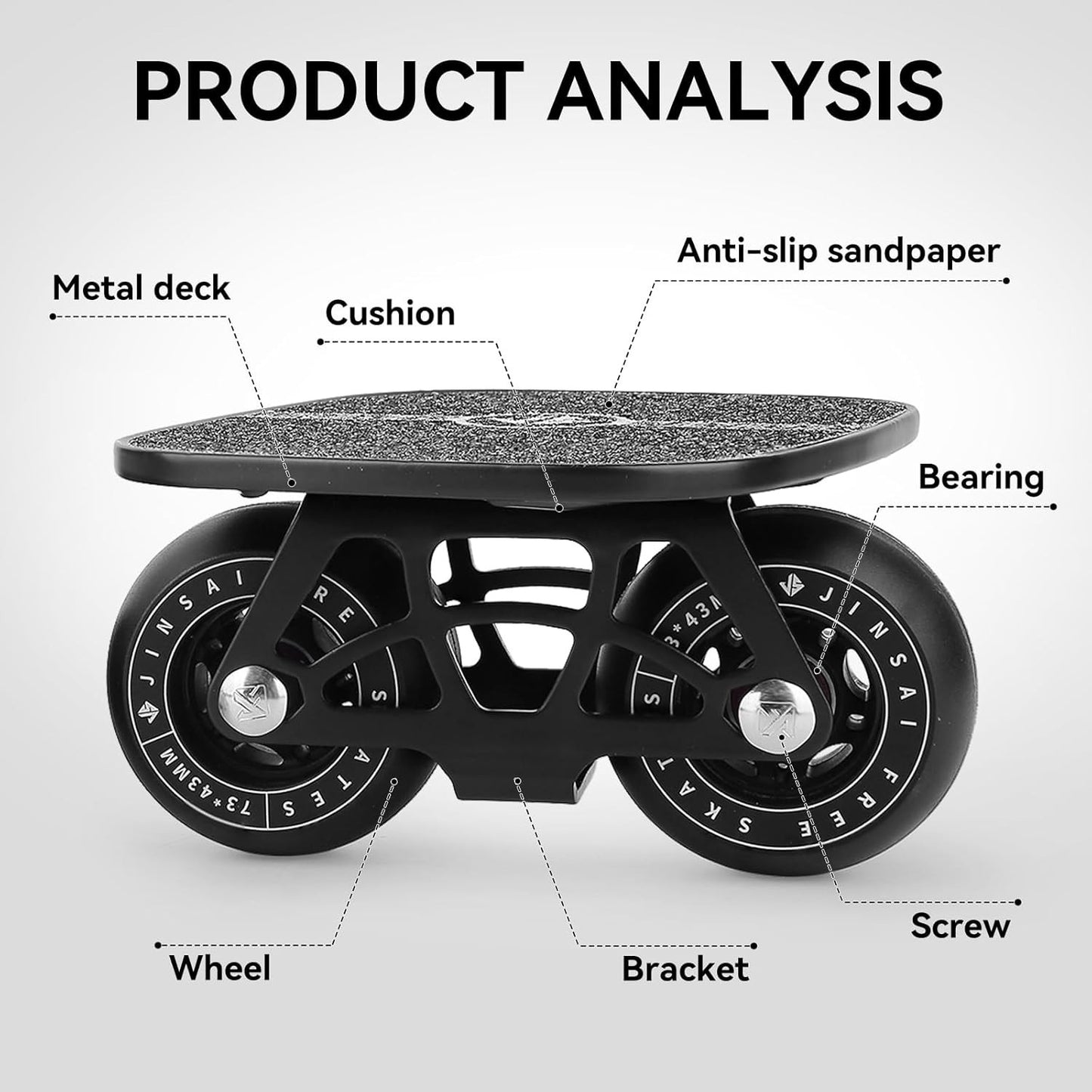 FreeSkates Portable Drift Skates Aluminum Deck 72mm PU Wheels Black