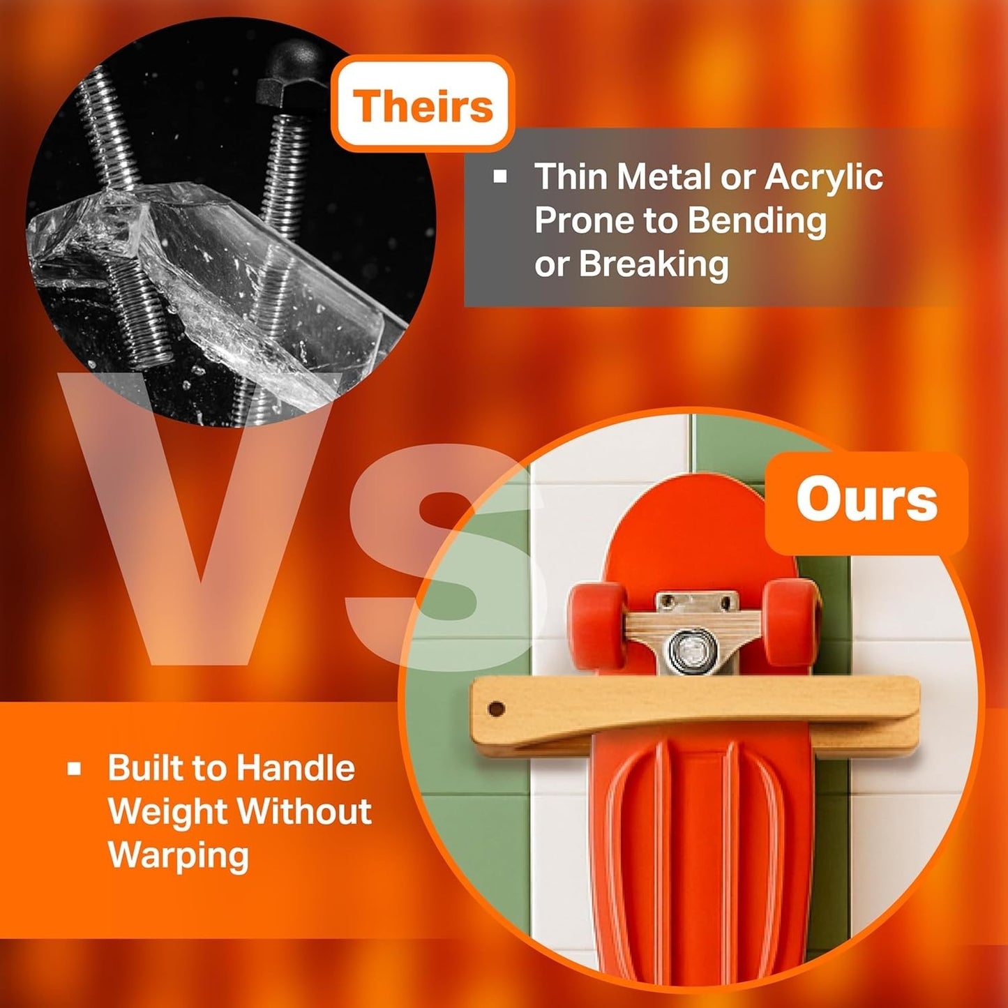 2 Pack Vertical Skateboard Wall Mount Wood Rack Holder Display Hanger Stand