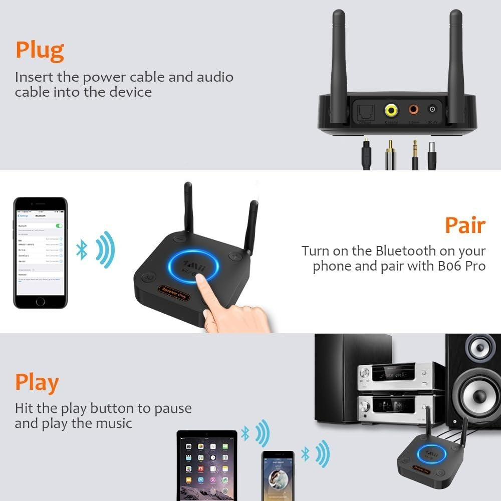 [Upgraded] 1Mii B06Pro Long Range Bluetooth Receiver Hifi Wireless Audio Adapter