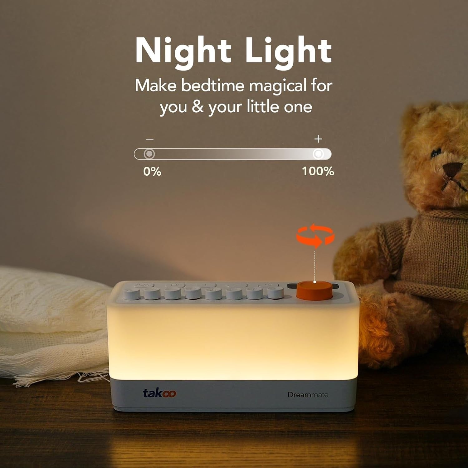 TAKOO 3-in-1 Sleep Sound Machine Bluetooth Speaker Night Light 12 Colors White