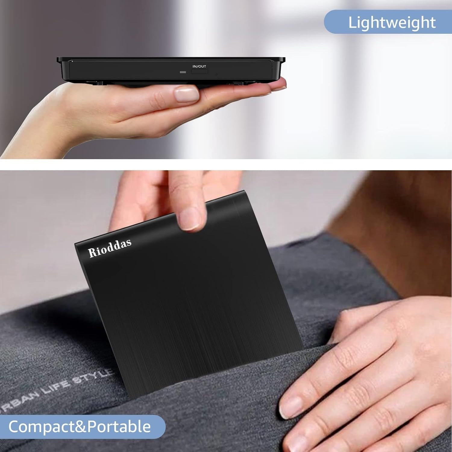 Rioddas External DVD Drive USB 3.0 Type C Portable CD DVD RW Burner Reader