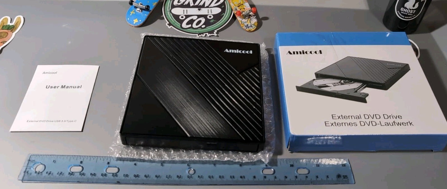 Amicool External DVD Drive USB 3.0 USB-C Portable CD DVD RW Burner Reader Black