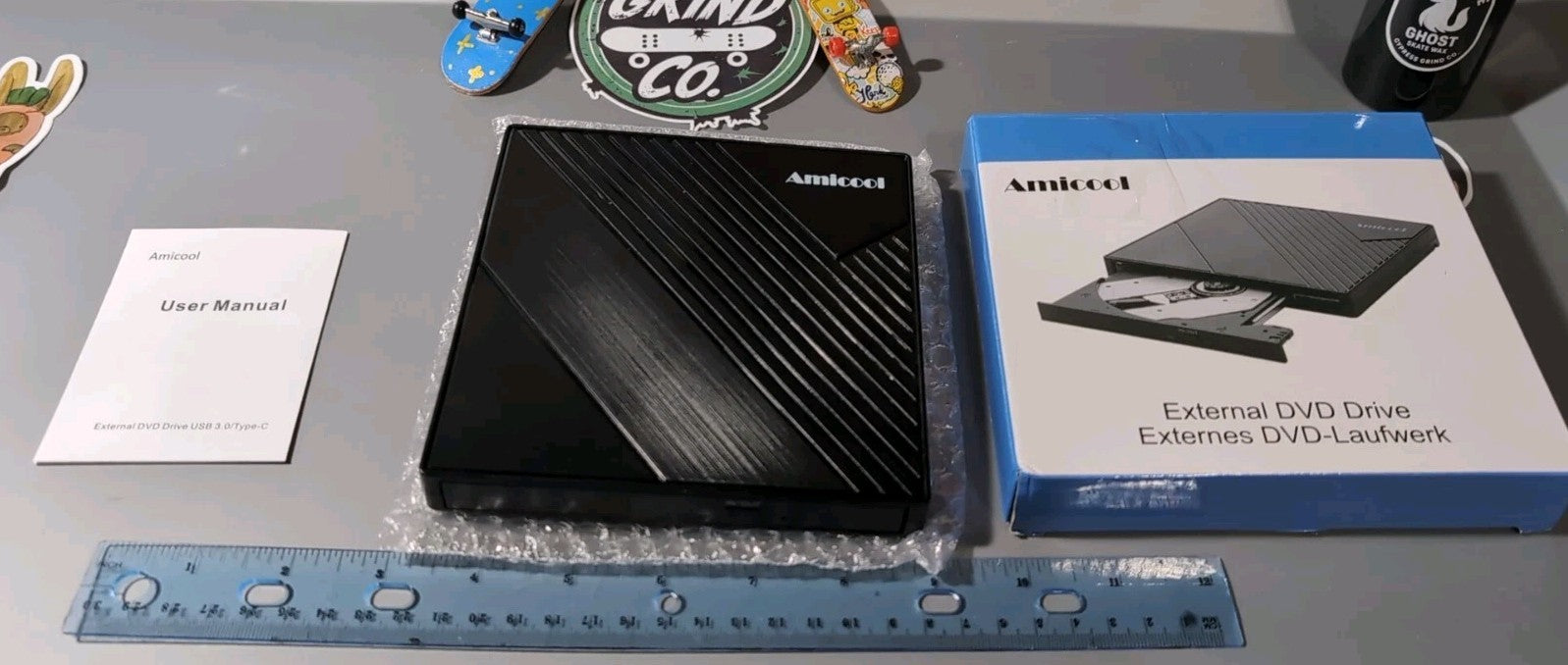 Amicool External DVD Drive USB 3.0 USB-C Portable CD DVD RW Burner Reader Black