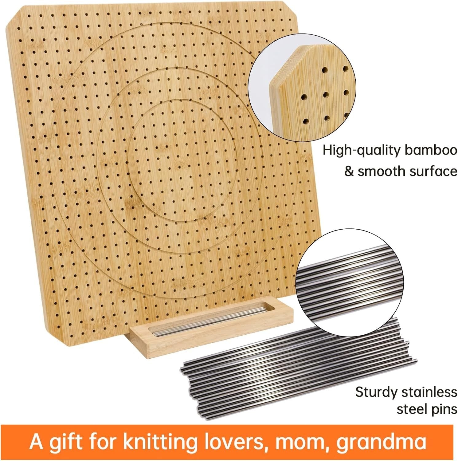 Crochet Blocking Board Bamboo 15" with 15 Stainless Steel Pins for Knitting New