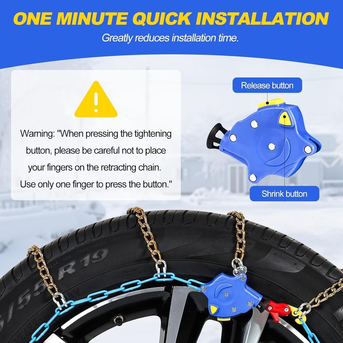 Auto Tightening Snow Tire Chains 1-Min Quick Fit Emergency Traction Set of 2