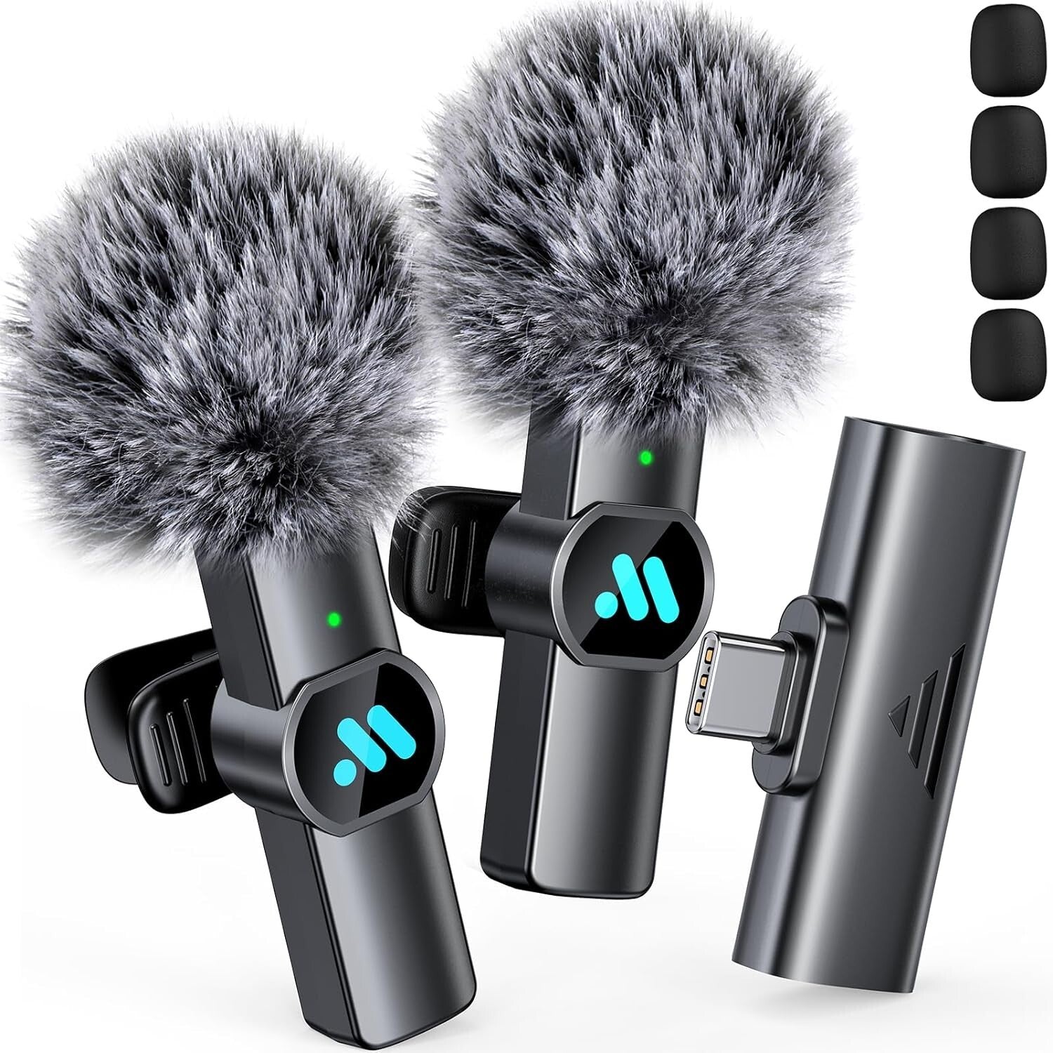 Leettus Black Interviews Vlog Short Video Wireless Lavalier Microphone 2pcs