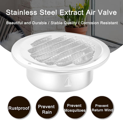 4" Stainless Steel Soffit Vent Round Louvered Exhaust Cover w/ Mesh White