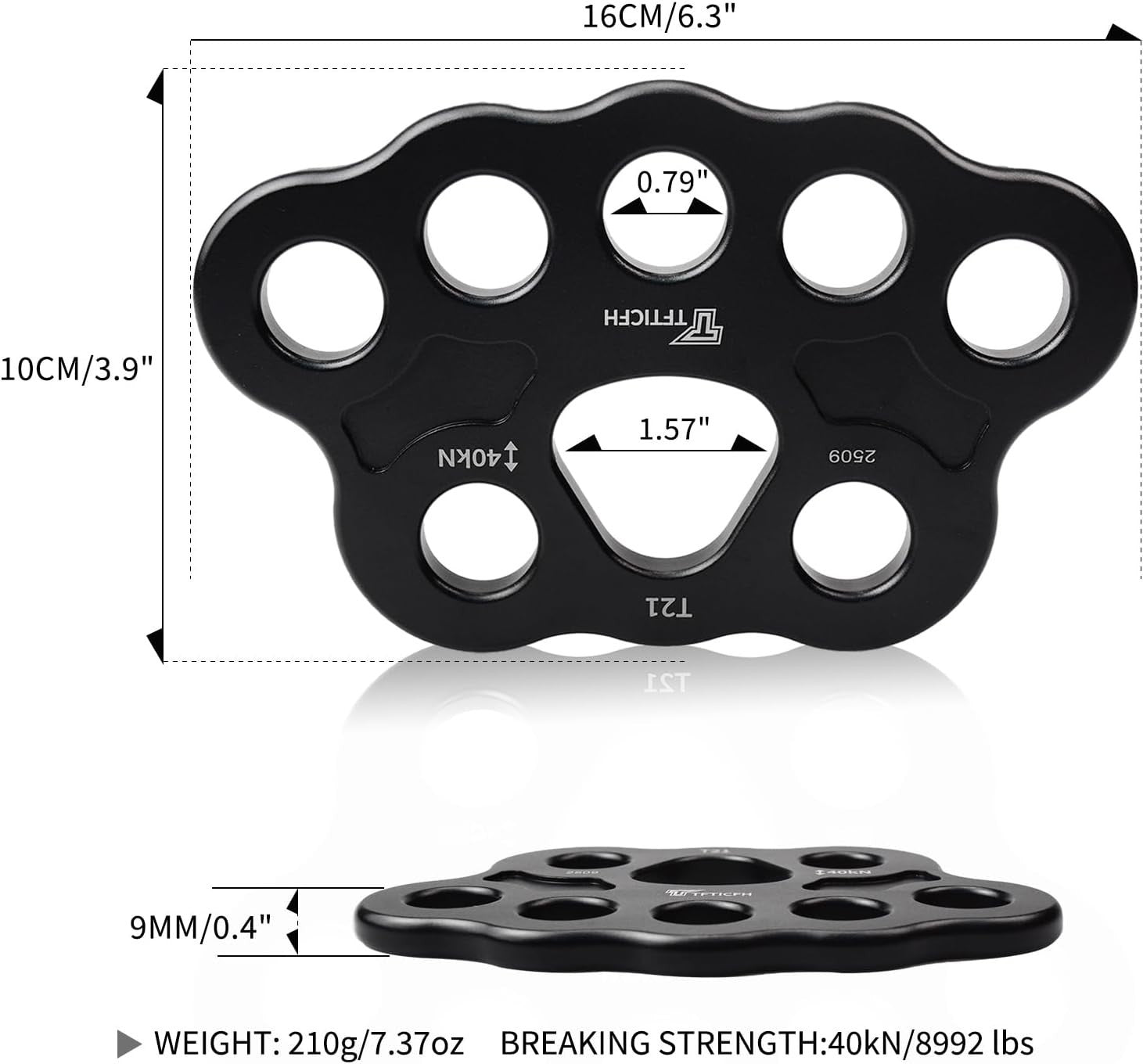 40kN Aluminum Rigging Plate 4-Hole Anchor Multiplier for Climbing Rescue Hammock