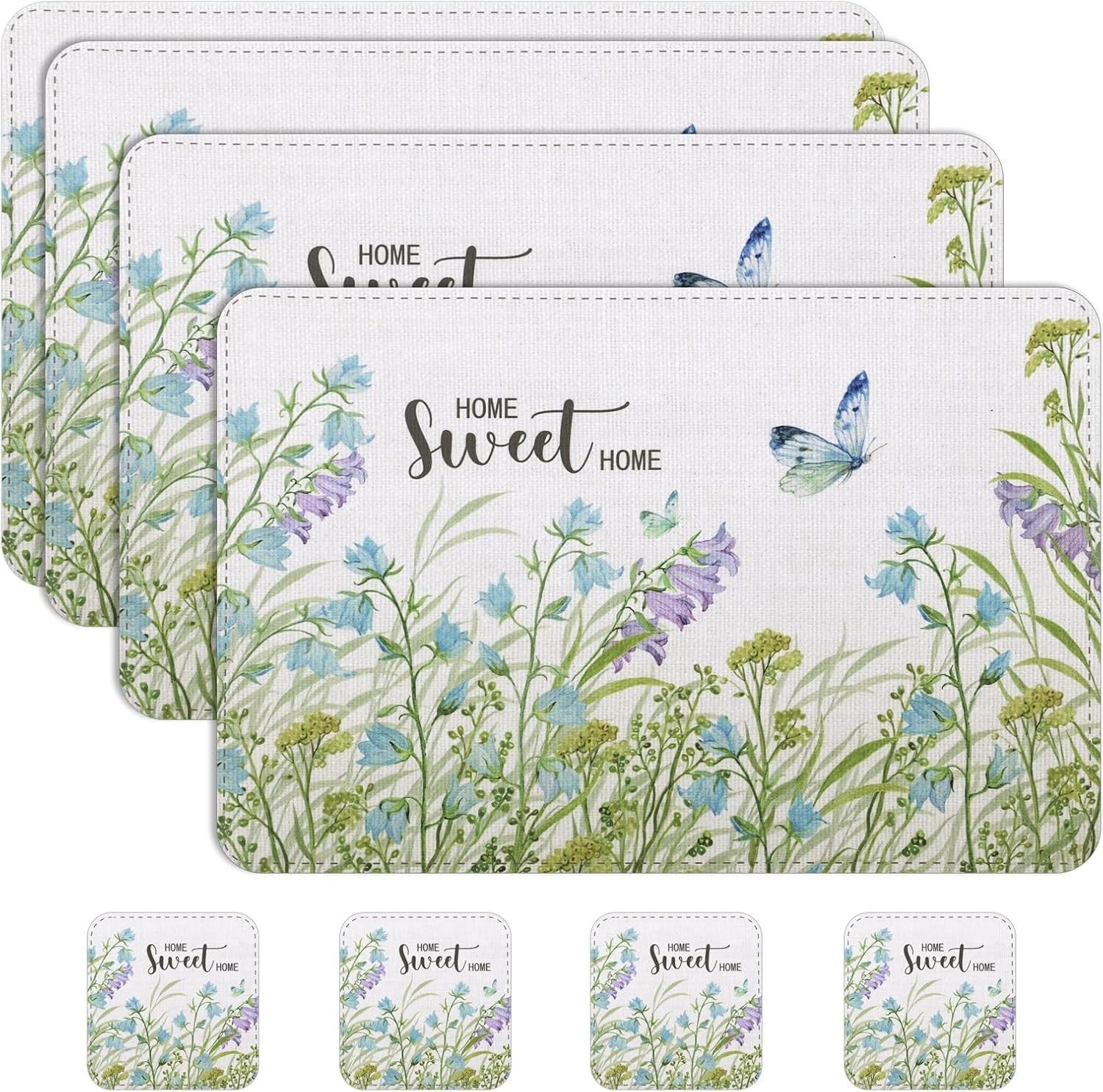 Spring Faux Leather Placemats Set of 4, Placemat 4pcs(17x12 inches) with Coaster