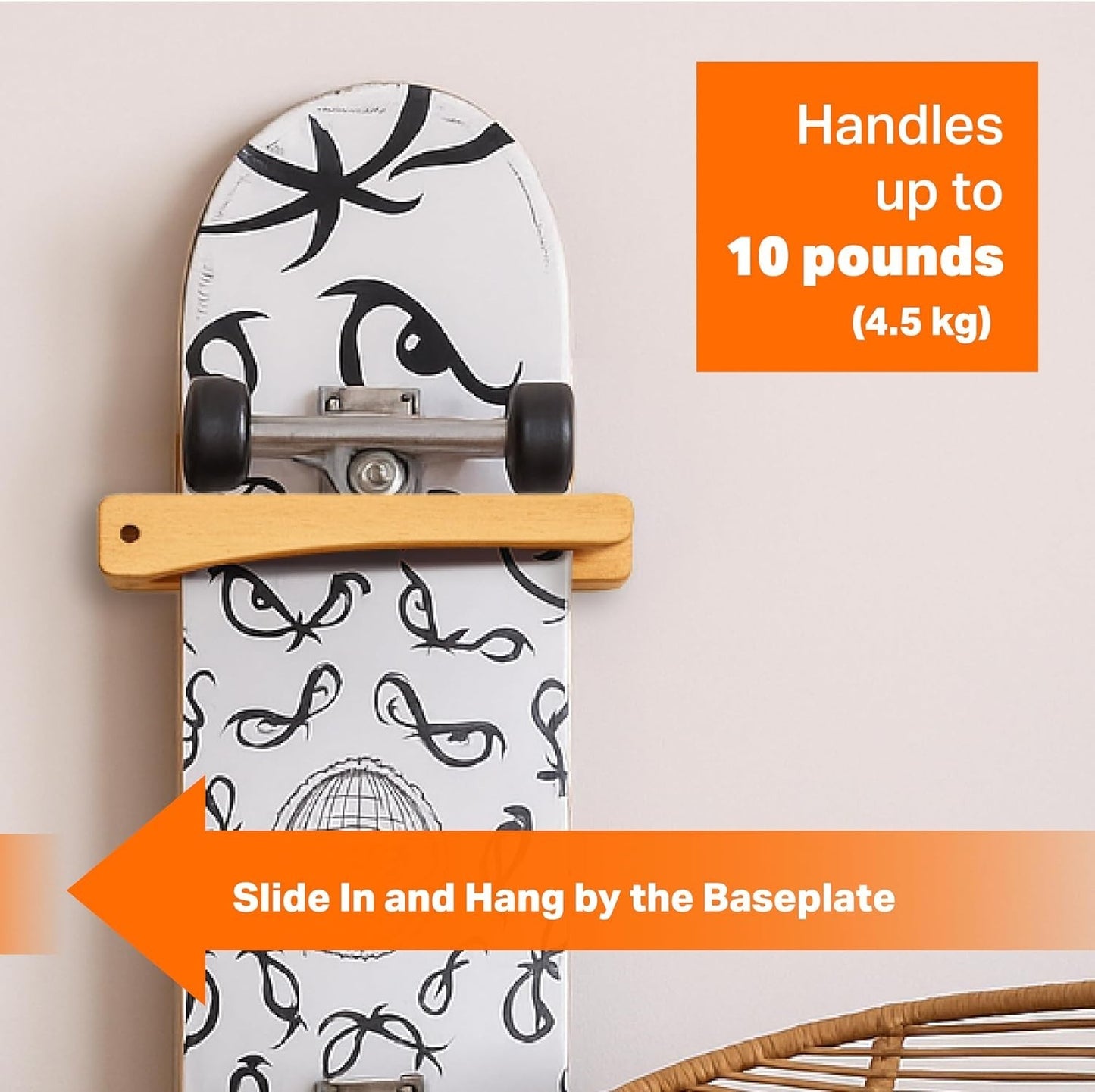 2 Pack Vertical Skateboard Wall Mount Wood Rack Holder Display Hanger Stand