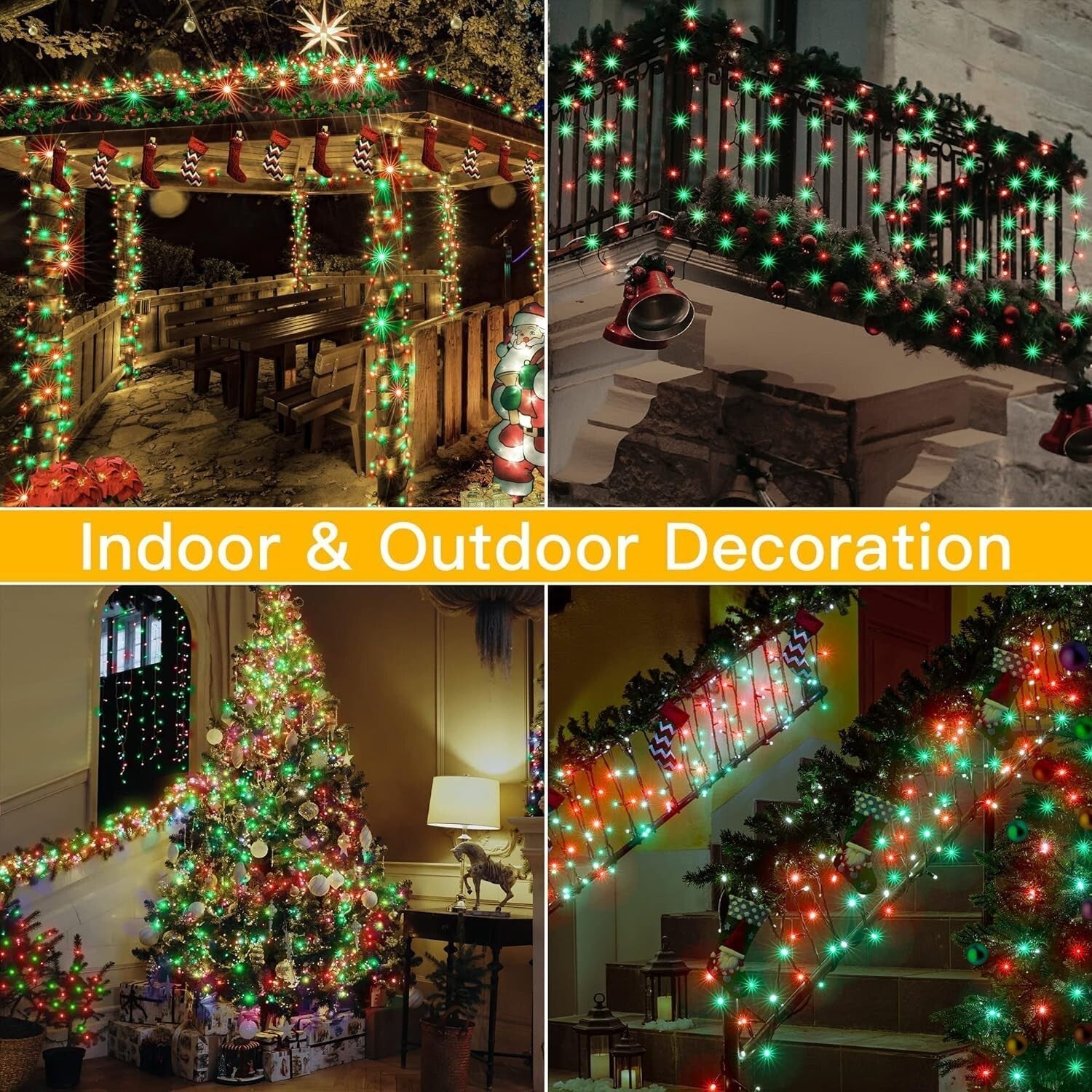 12 Modes Outdoor String Lights with Dusk to Dawn,174ft 500 LED Plug in Christ...