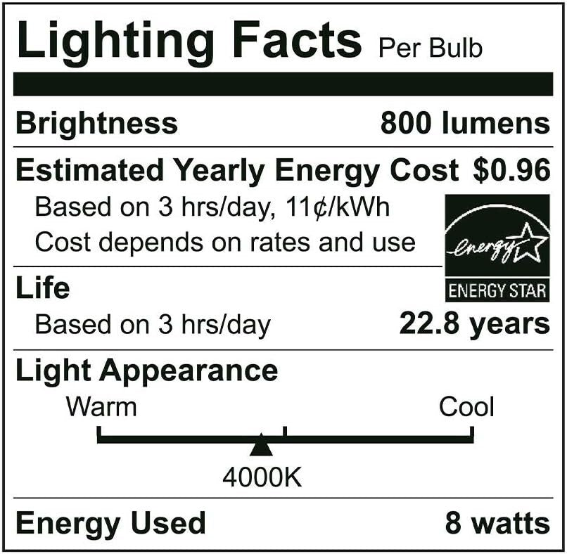 Euri Lighting LED A19 Bulb 4000K 8W 800lm 4 Pack