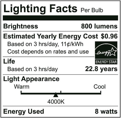 Euri Lighting LED A19 Bulb 4000K 8W 800lm 4 Pack