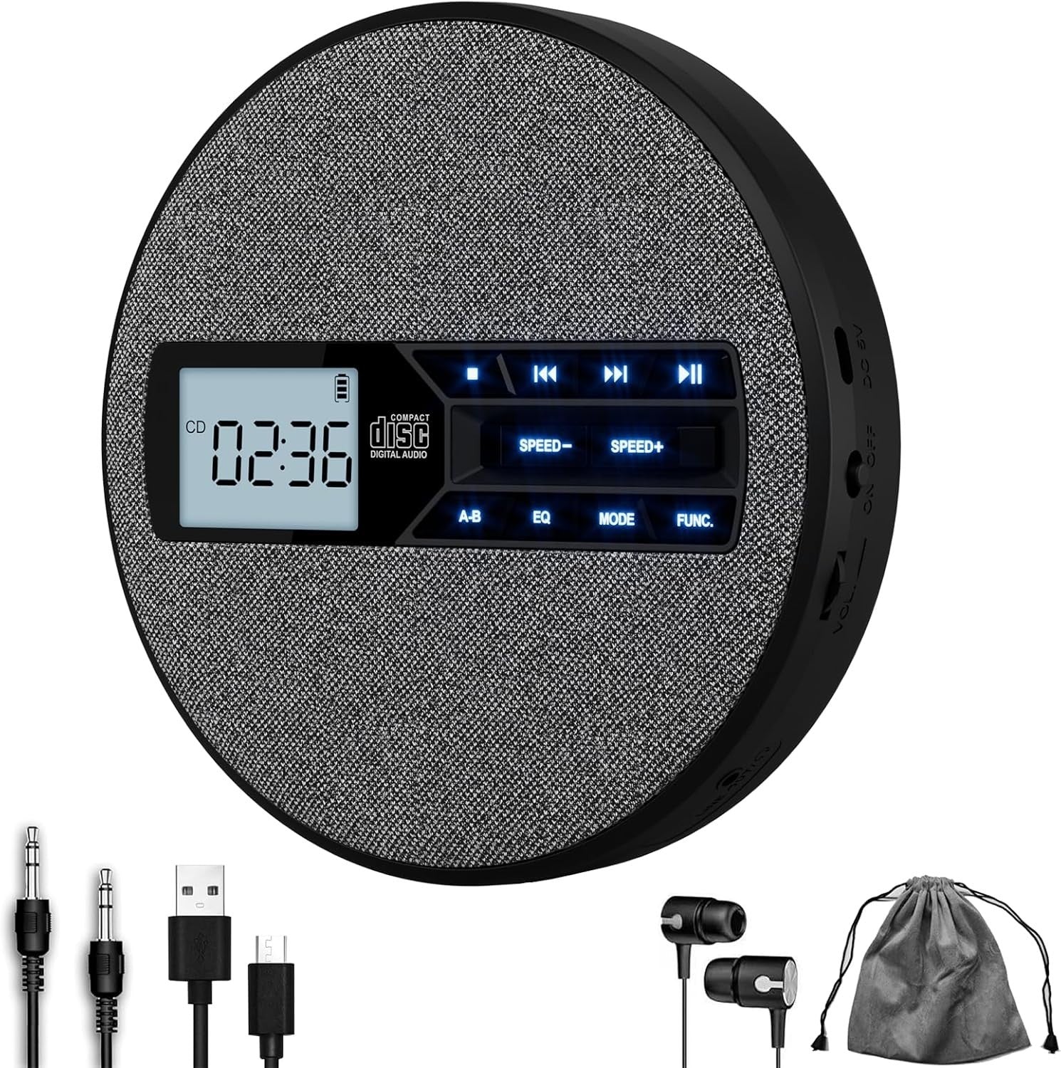 M-Amazup Portable CD Player Rechargeable Dual Speakers Anti-Skip LCD Black