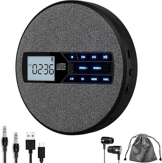 M-Amazup Portable CD Player Rechargeable Dual Speakers Anti-Skip LCD Black