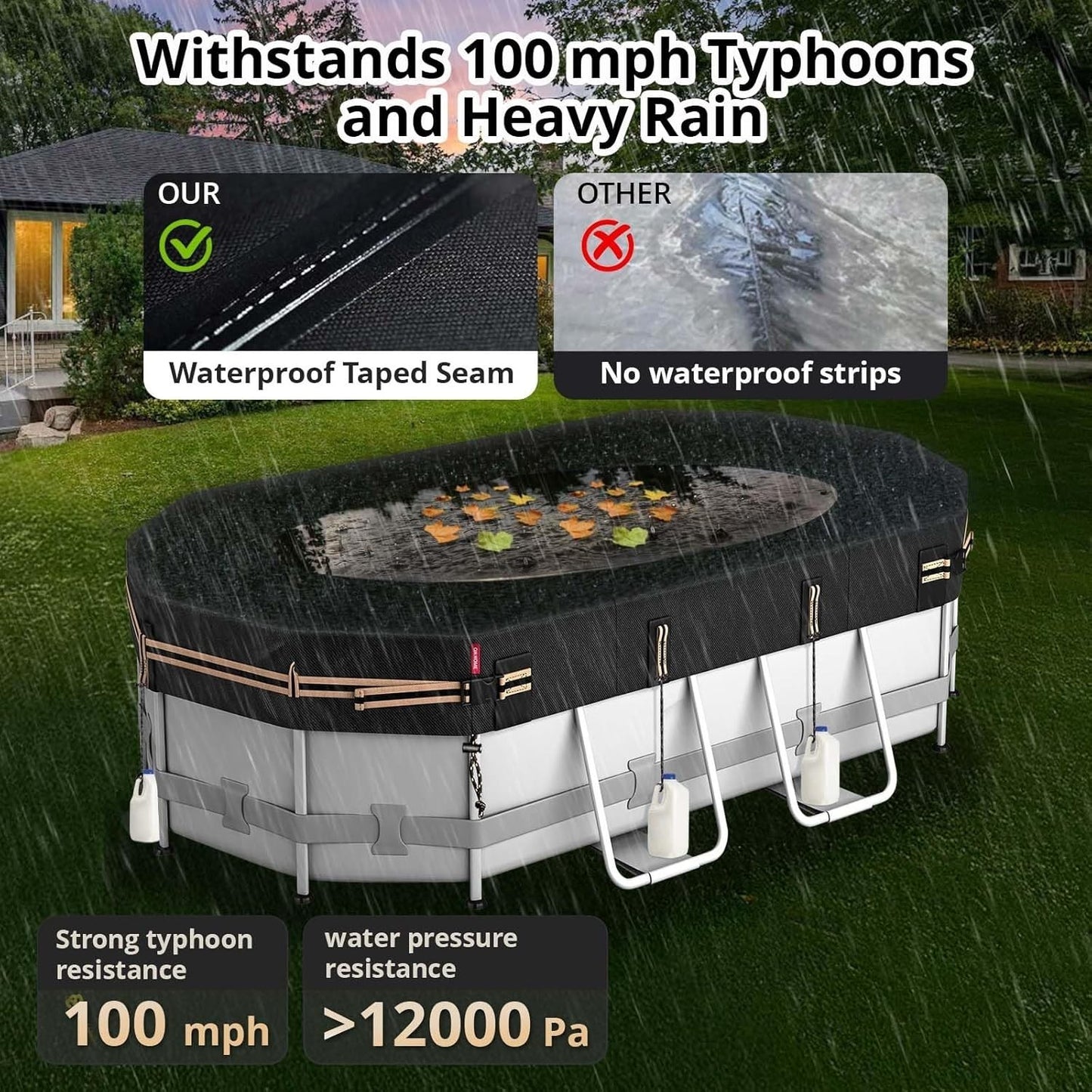 QH.HOME Oval Pool Cover for 9x18 Ft Bestway/Intex/Coleman Frame Oval Pool, [E