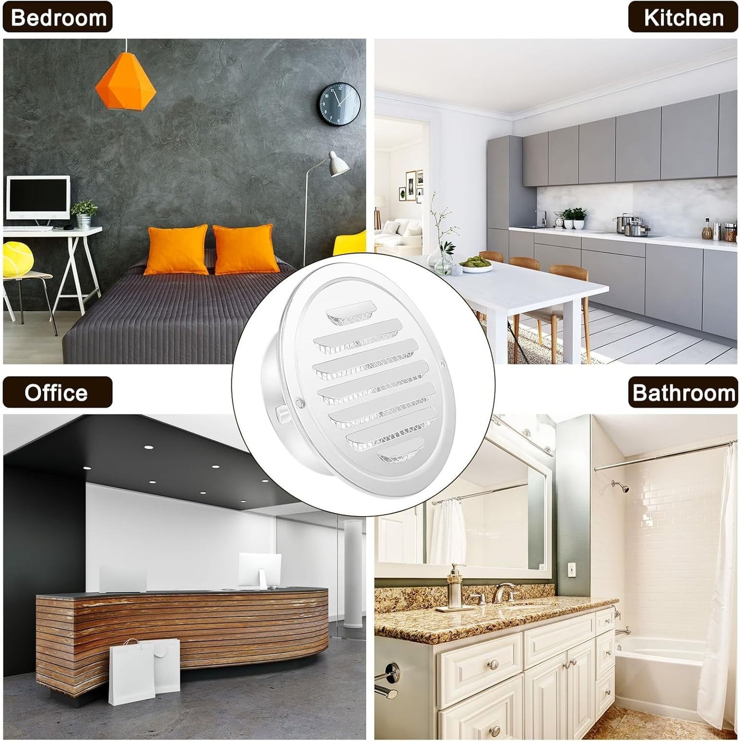 4" Stainless Steel Soffit Vent Round Louvered Exhaust Cover w/ Mesh White