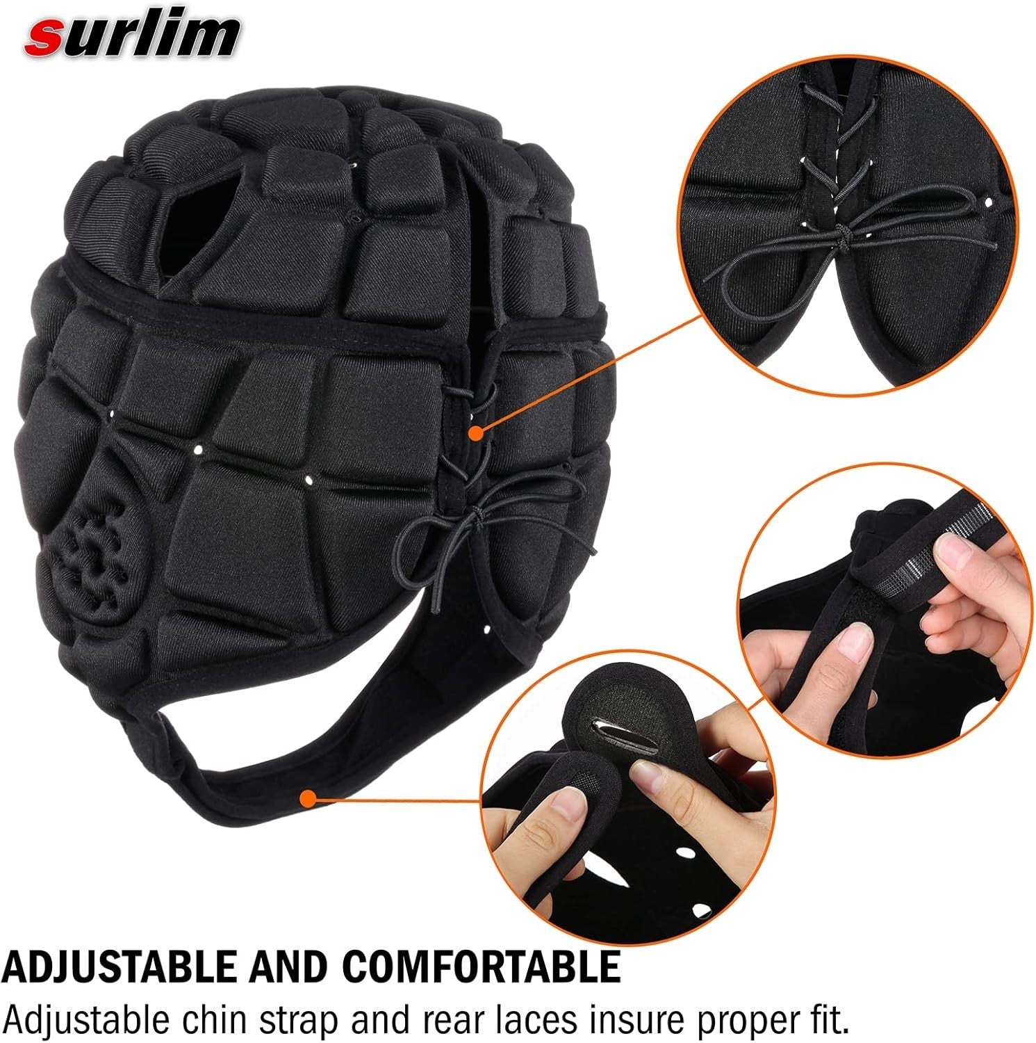 Surlim Soft Shell Rugby Helmet Small Black Flag Football Scrum Cap Youth