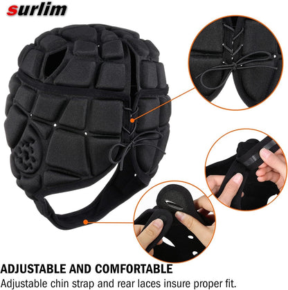 Surlim Soft Shell Rugby Helmet Small Black Flag Football Scrum Cap Youth