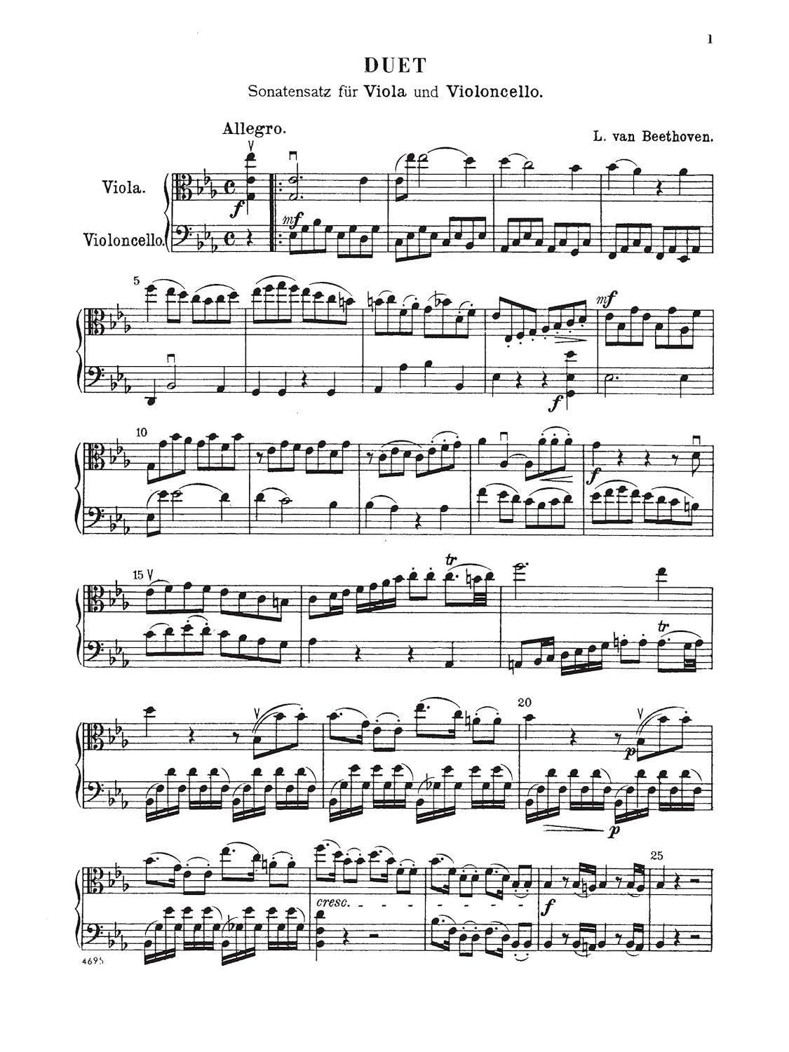 Duet for Viola and Cello by Beethoven Kalmus Edition Sheet Music