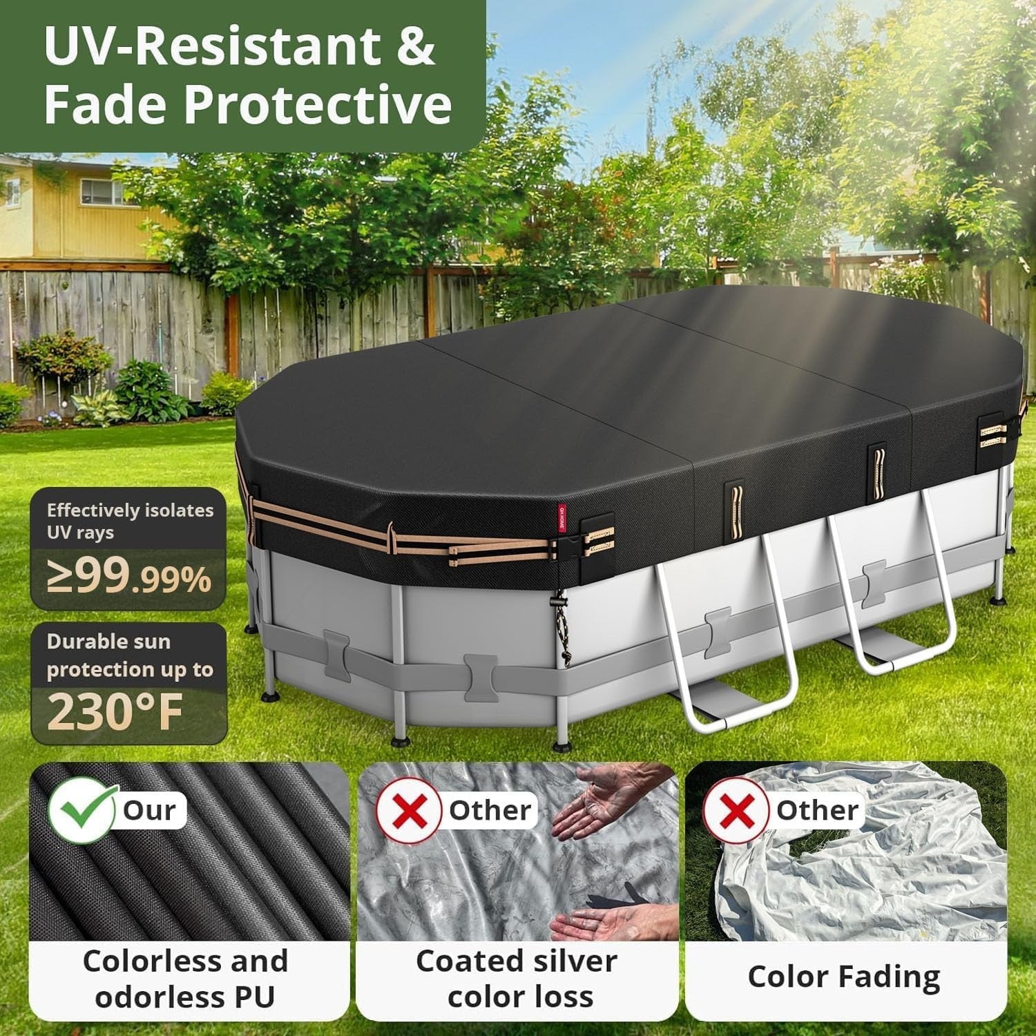 QH.HOME Oval Pool Cover for 9x18 Ft Bestway/Intex/Coleman Frame Oval Pool, [E