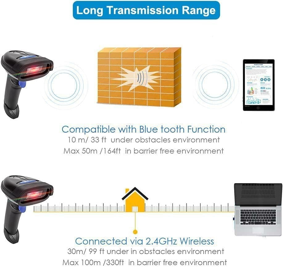 Bluetooth Barcode Scanner, Compatible w/ 2.4G Wireless & Bluetooth Function NEW