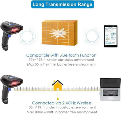 Bluetooth Barcode Scanner, Compatible w/ 2.4G Wireless & Bluetooth Function NEW