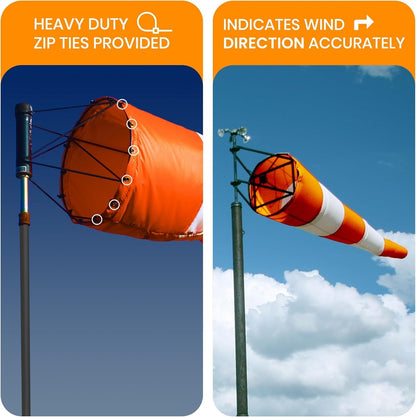 18"x96" FAA Compliant Airport Windsock – Orange/White – Heavy Duty – Sock Only