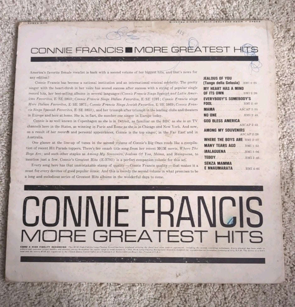 Connie Francis - More Greatest Hits [vinyl - 12"] 1961 MGM E3942