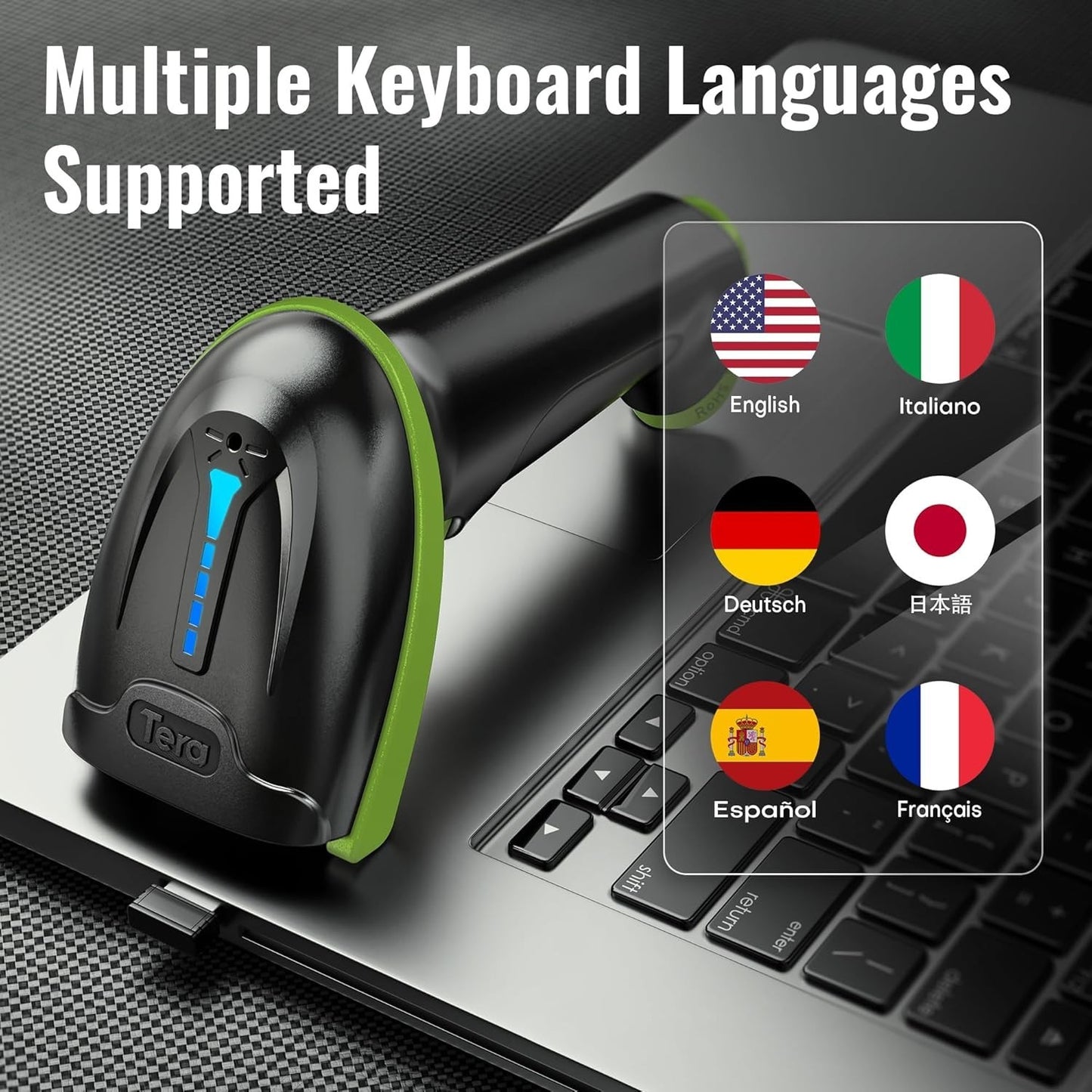 Tera Barcode Scanner Wireless Versatile Wireless + Wired USB Handheld Green NEW