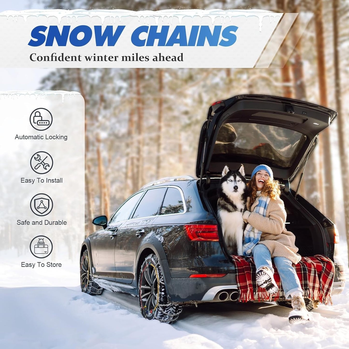 Auto-Trac Snow Tire Chains HKN150 | Auto-Adjusting | SUV & Truck | Set of 2
