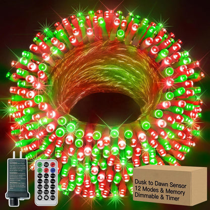 12 Modes Outdoor String Lights with Dusk to Dawn,174ft 500 LED Plug in Christ...