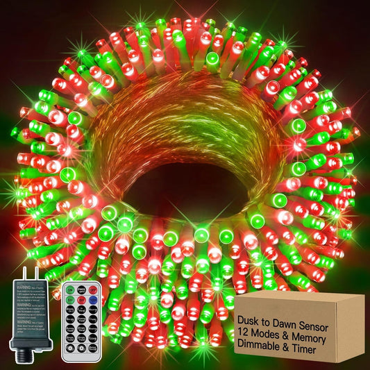 12 Modes Outdoor String Lights with Dusk to Dawn,174ft 500 LED Plug in Christ...