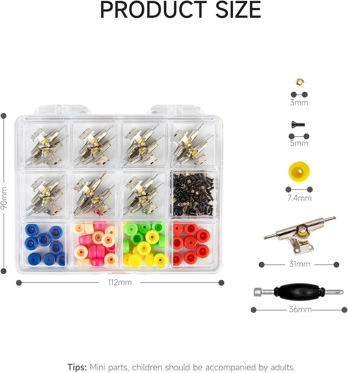 Fingerboard Repair Kit Trucks Wheels Screws Tools Box 31mm 96mm