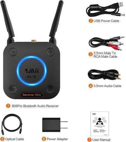 [Upgraded] 1Mii B06Pro Long Range Bluetooth Receiver Hifi Wireless Audio Adapter