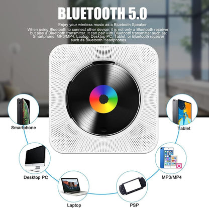 CD Player Portable Bluetooth Desktop for Home - FM Radio/USB/AUX - White - New