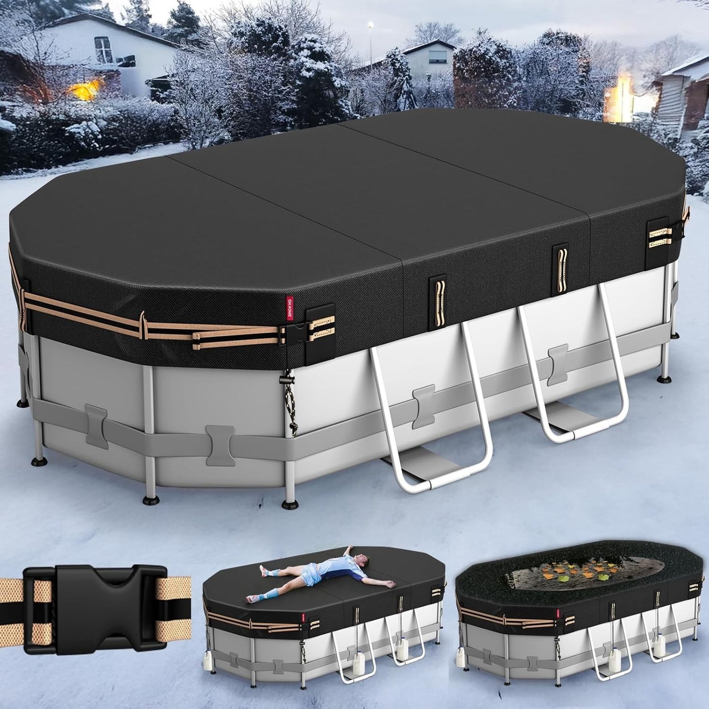 QH.HOME Oval Pool Cover for 9x18 Ft Bestway/Intex/Coleman Frame Oval Pool, [E