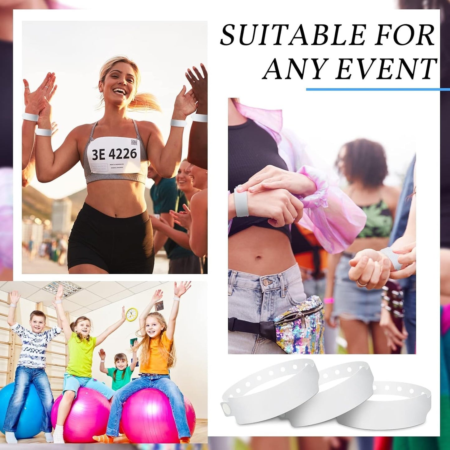 100 Pack White Hospital Wristbands Vinyl ID Bracelets Waterproof Disposable