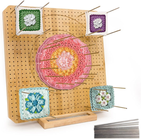Crochet Blocking Board Bamboo 15" with 15 Stainless Steel Pins for Knitting New