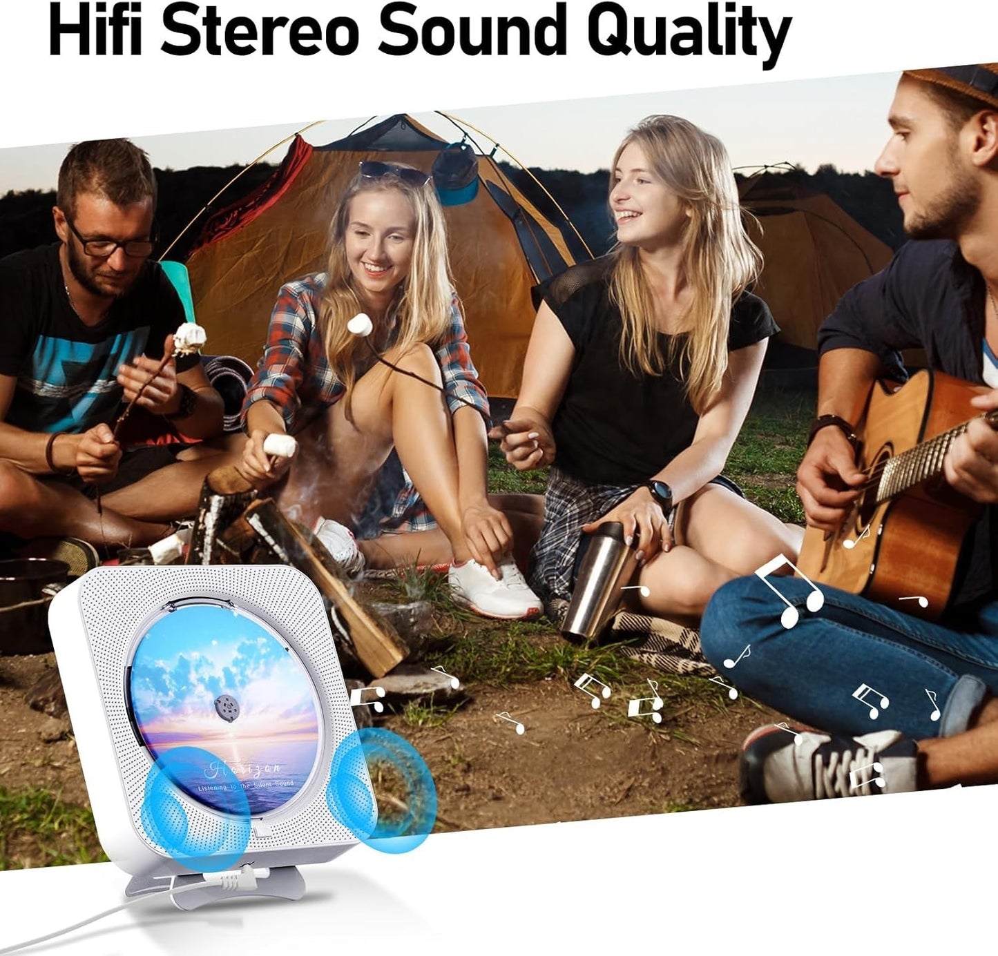 MICOCIOUS Bluetooth CD Player Portable Home Wall Mount FM USB Remote White