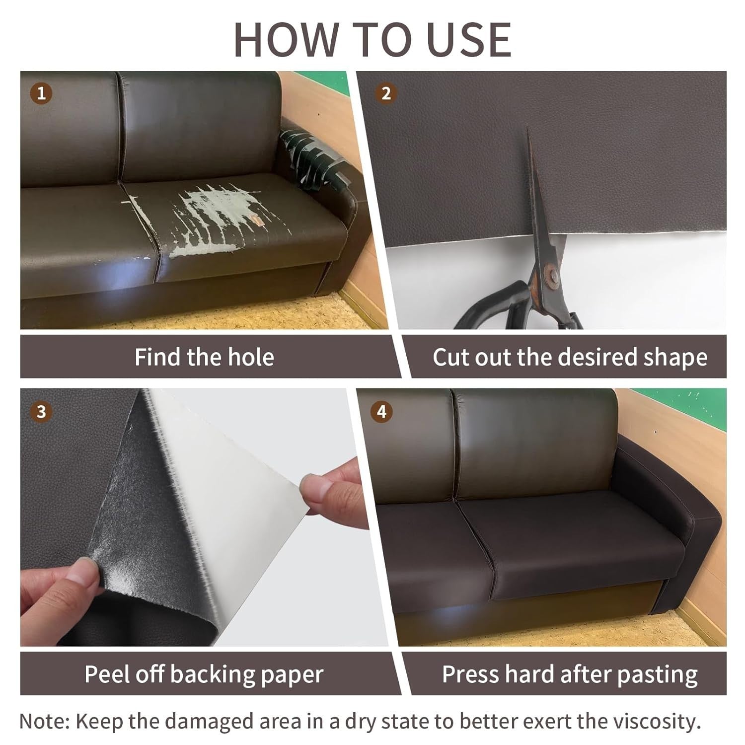 Leather Repair Tape Self Adhesive Leather Patch for Couch, Sofas Car Dark Brown
