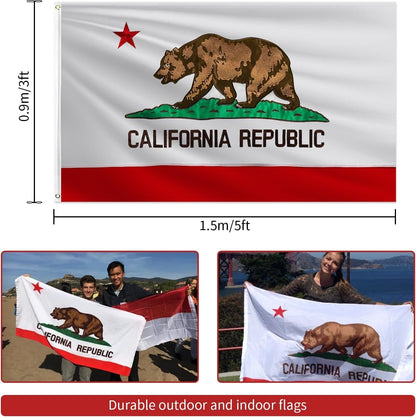 California Republic Flag 3x5 FT Outdoor – Embroidered Bear & Star, Heavy Duty