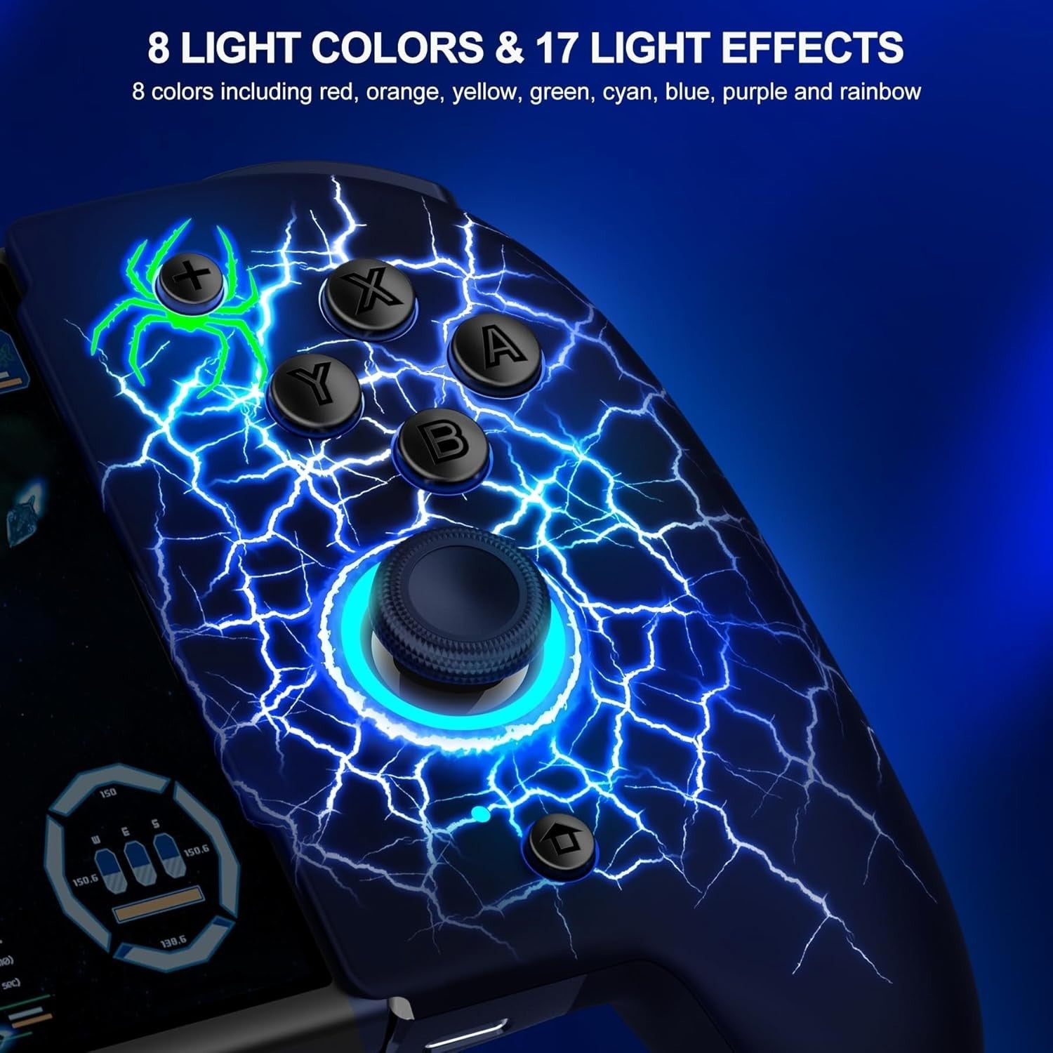 No-Drift Switch Controller Full-Size Grip Wireless Joypad w/ Lights Spider Silk