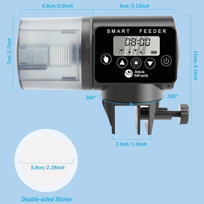 AquaMiracle Automatic Fish Feeder Programmable Timer Adjustable 200ml Drum