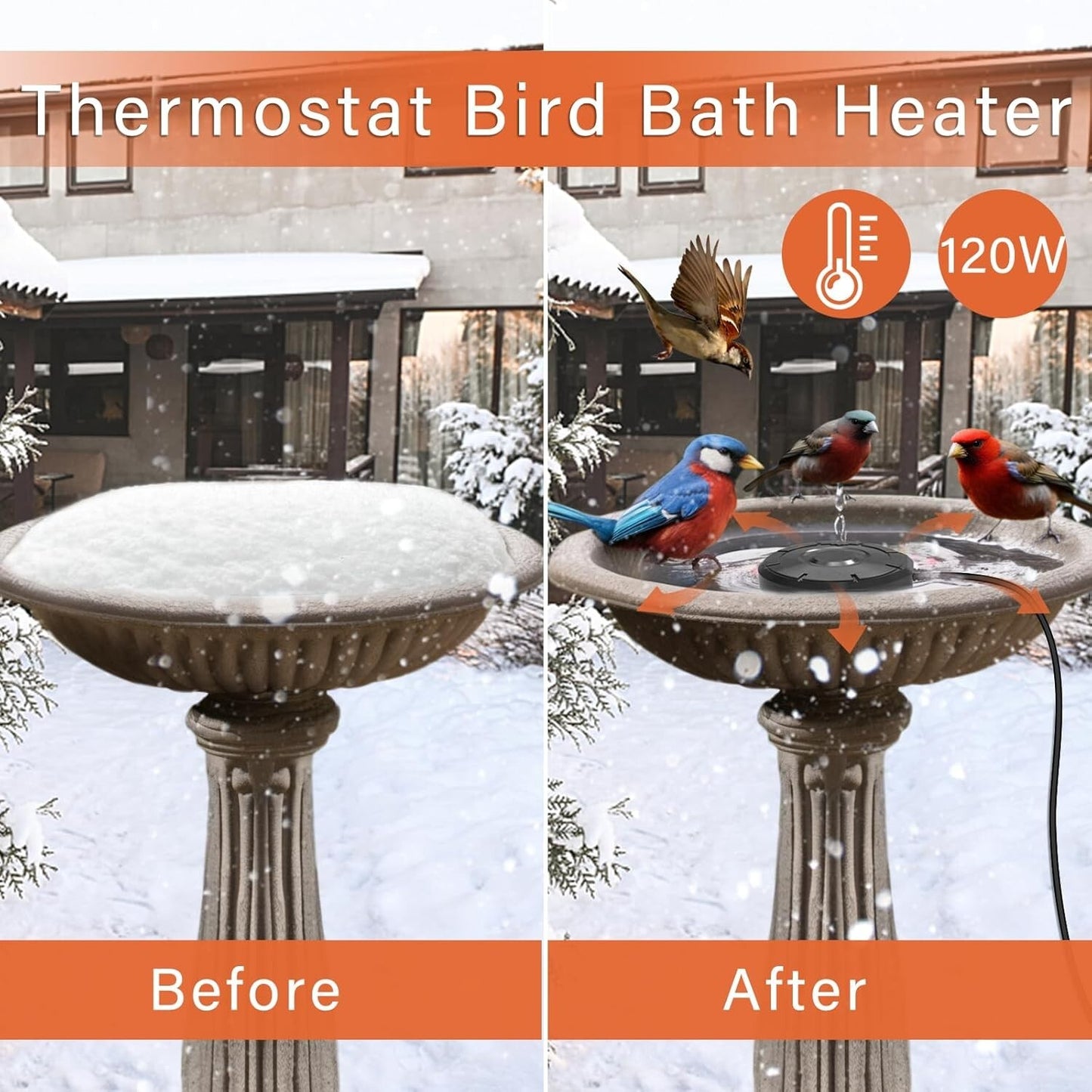 Bird Bath Heater,Birdbaths De-Icer,Birdbath Water Heater Deicer ,Black